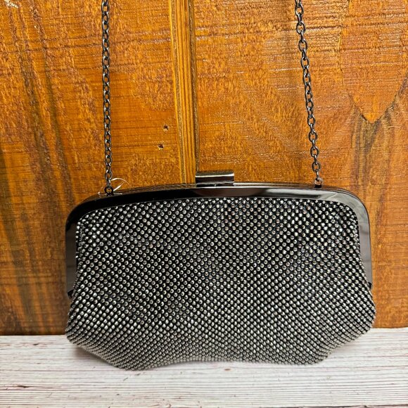 I.N.C. INTERNATIONAL CONCEPTS Patsy Diamond Mesh Frame Clutch - Pewter - Picture 1 of 4